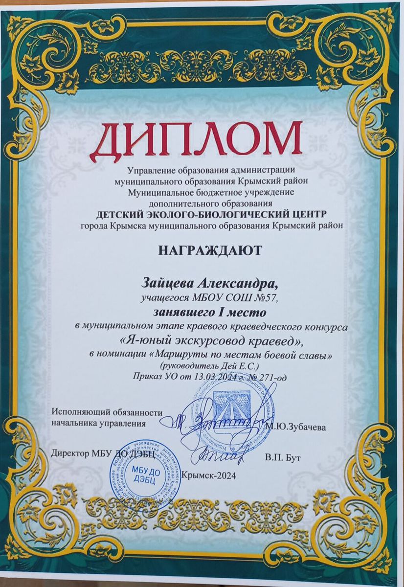 Диплом победителя Зайцев Роман